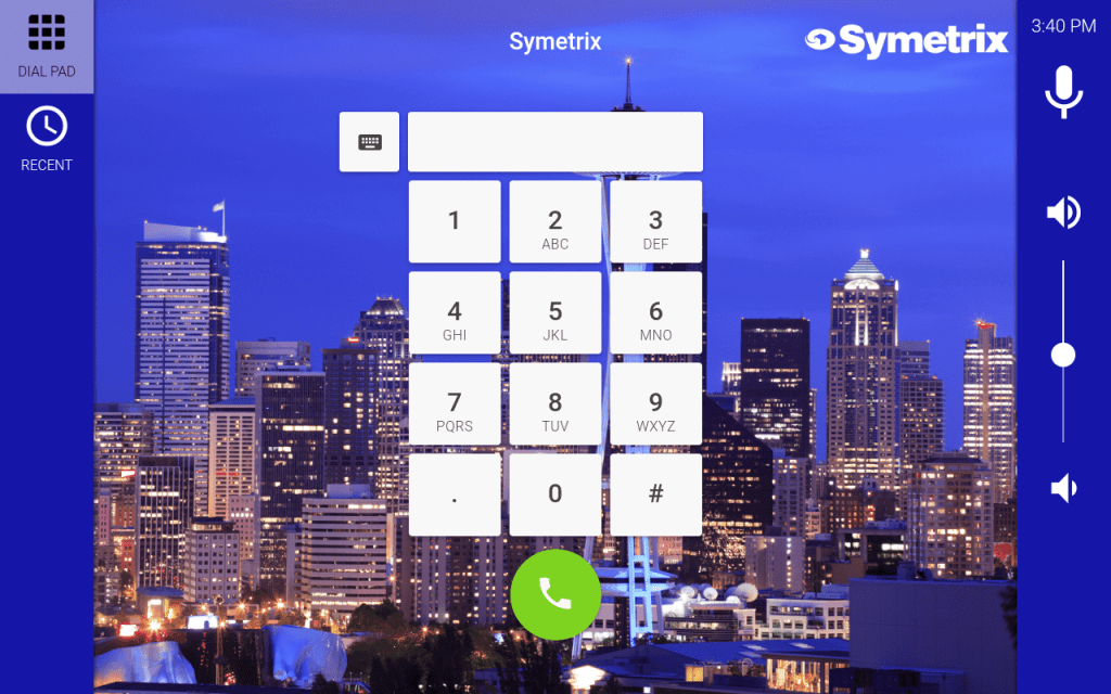 Mira Connect screen with Symetrix logo