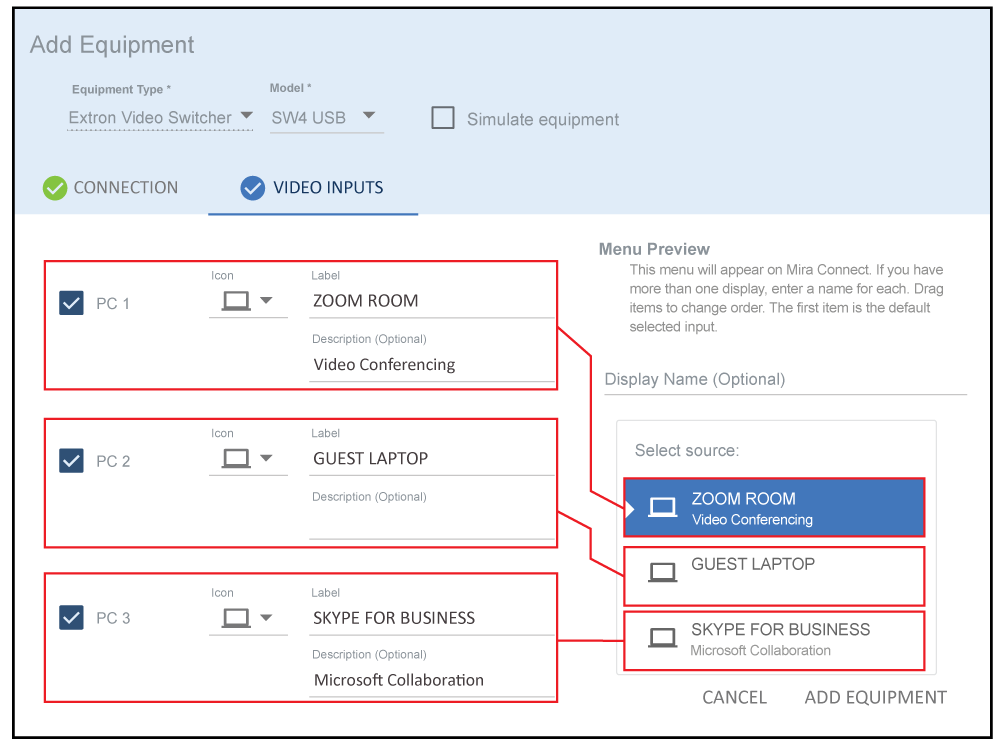 control Extron switcher in Mira Portal