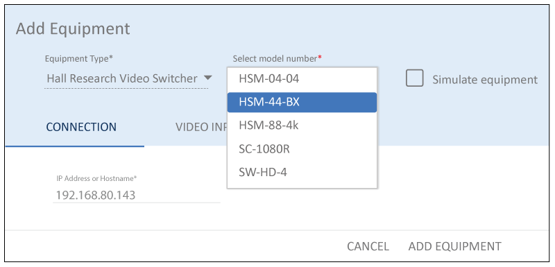 add Hall Research equipment in Mira Portal