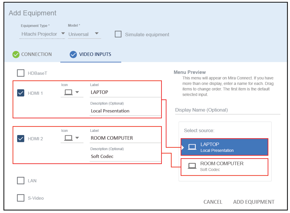 Mira Portal Control Menu