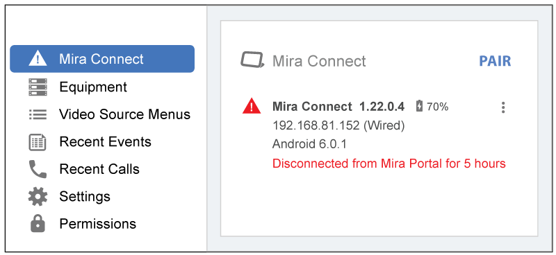 Wired network connection status
