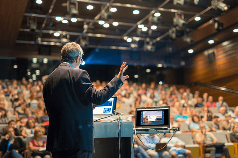 Professor using Aveo Systems Mira Connect in lecture hall