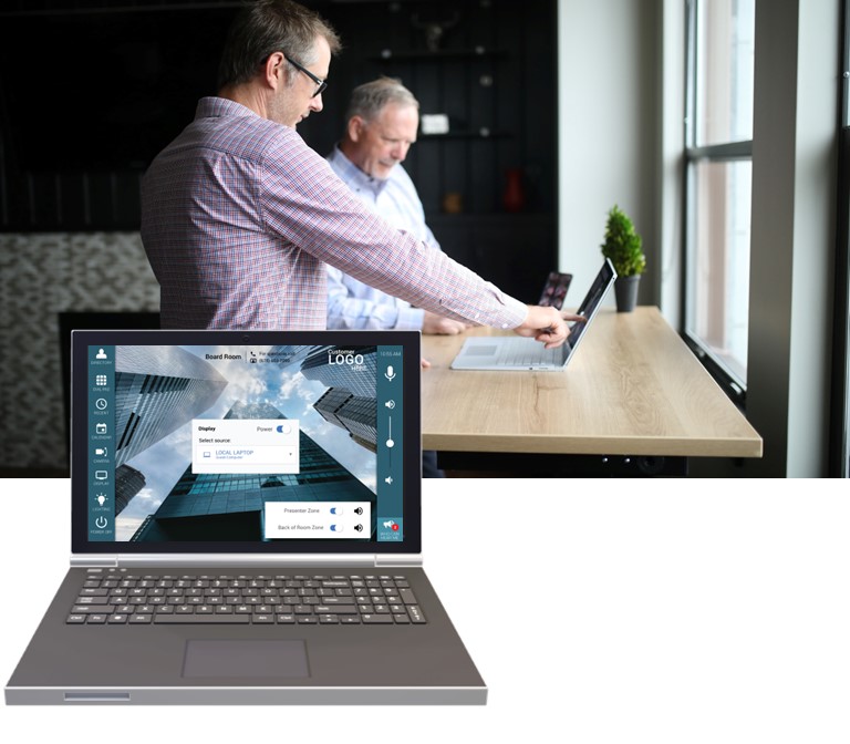 Person showing a client their Mira Connect user interface on a laptop