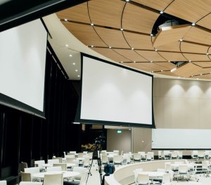 Projectors and screens used in a ballroom