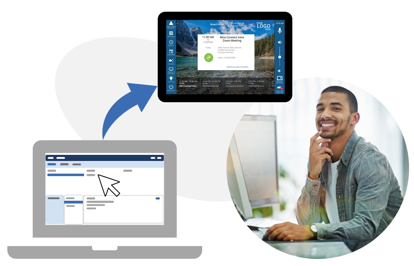 Man setting up a Mira Connect AV control system with just a few clicks