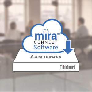 Conference room with Mira Connect software and a Lenovo computer.